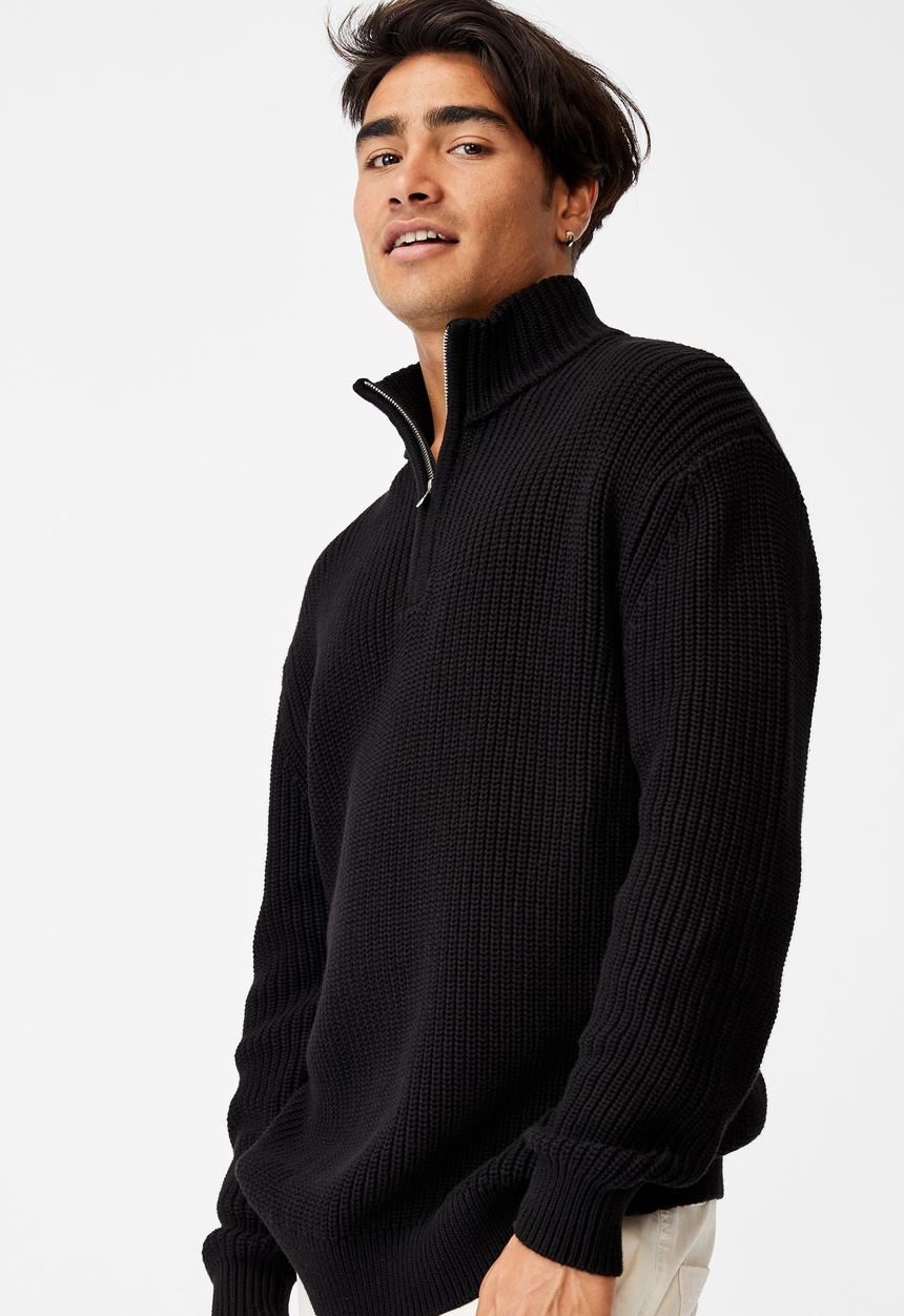 Cotton On - Quarter zip knit - black