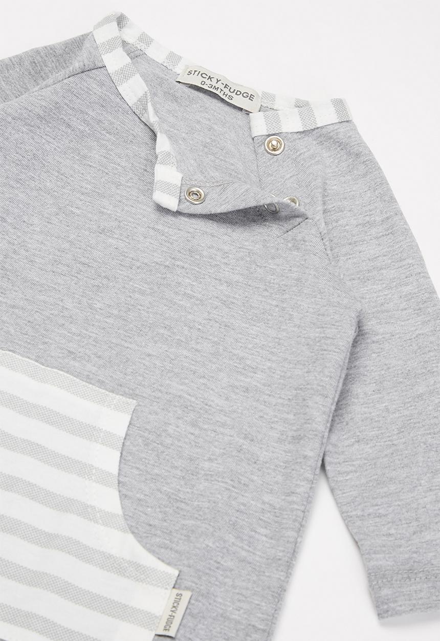 Sticky Fudge - Baby kangaroo pocket babygrow - grey