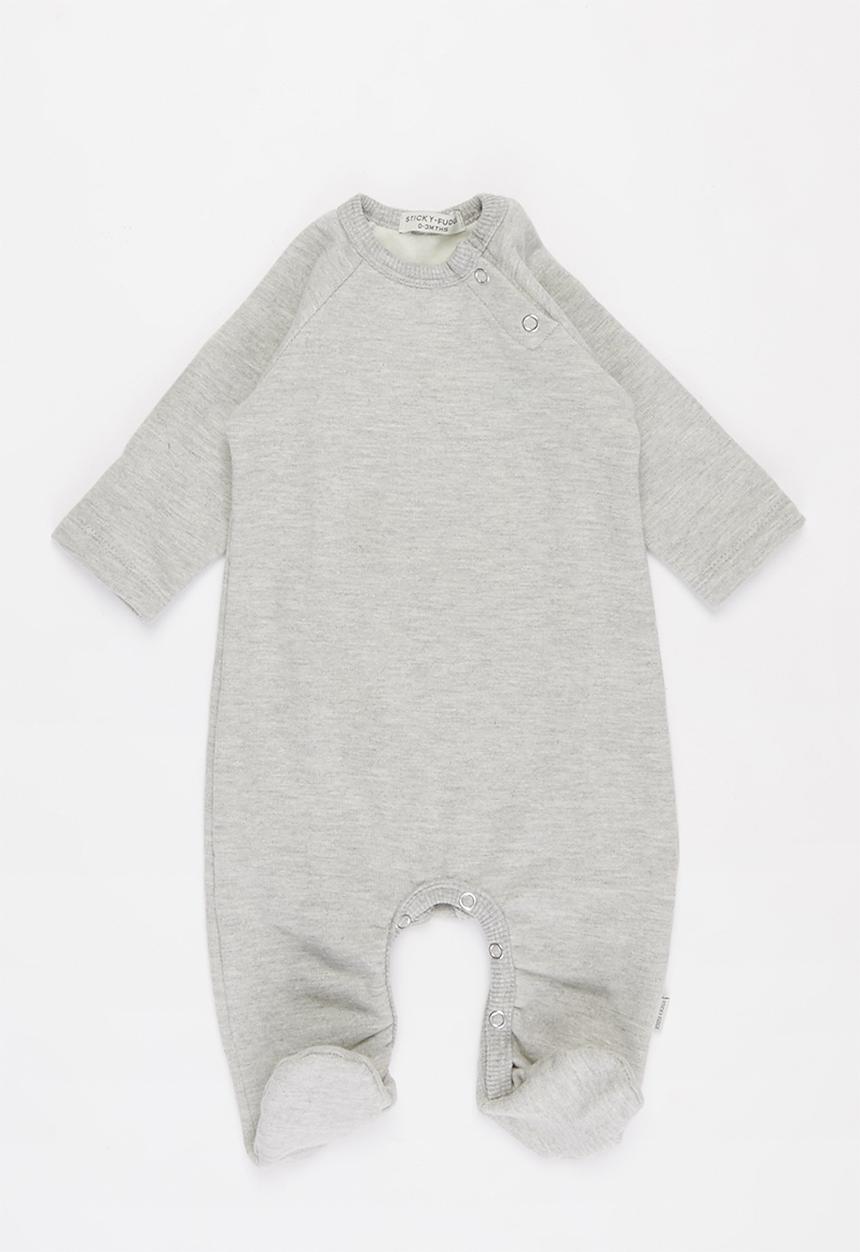 Sticky Fudge - Baby footed fleece babygrow - grey