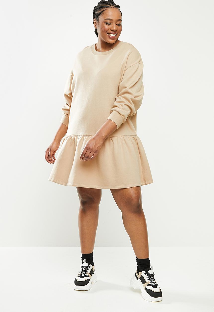 Blake - Fleece drop waist mini dress - beige 