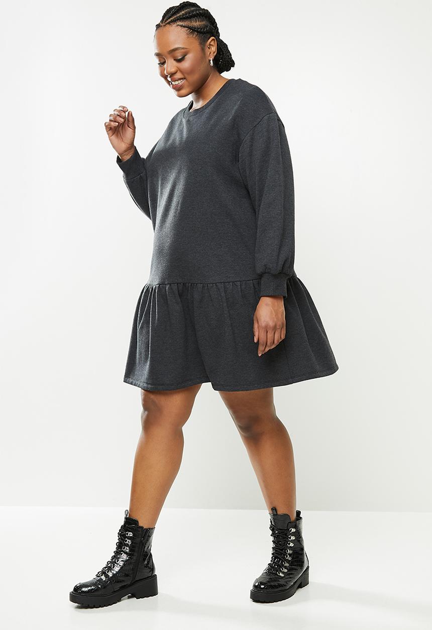 Blake - Fleece drop waist mini dress - charcoal