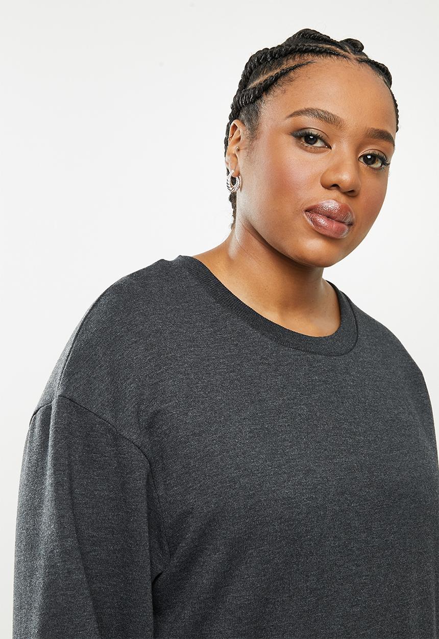 Blake - Fleece drop waist mini dress - charcoal