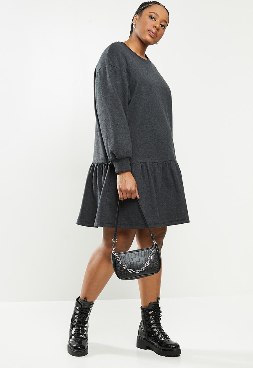 Blake - Fleece drop waist mini dress - charcoal