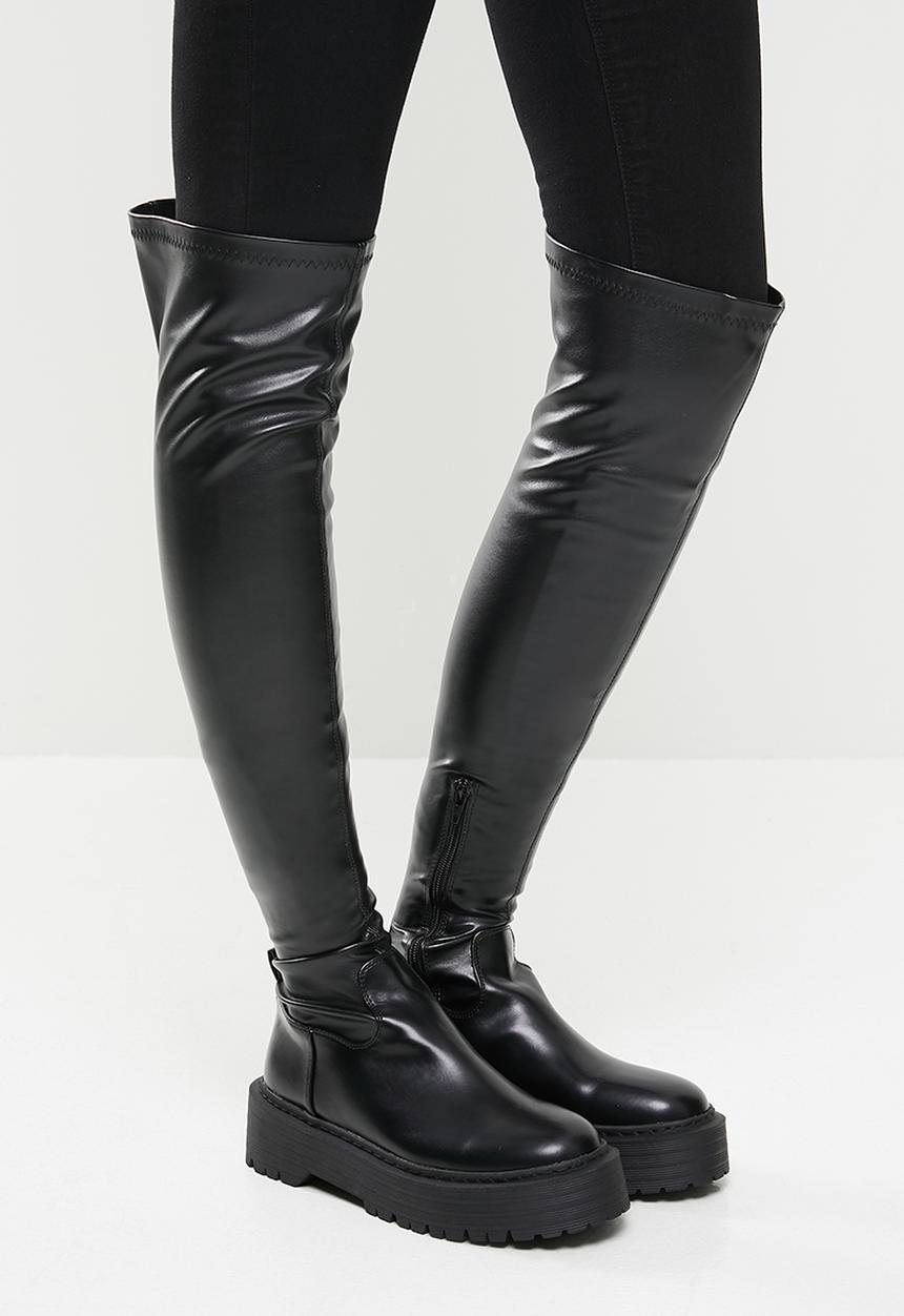 Public Desire - Charly chunky sole over the knee boot - black