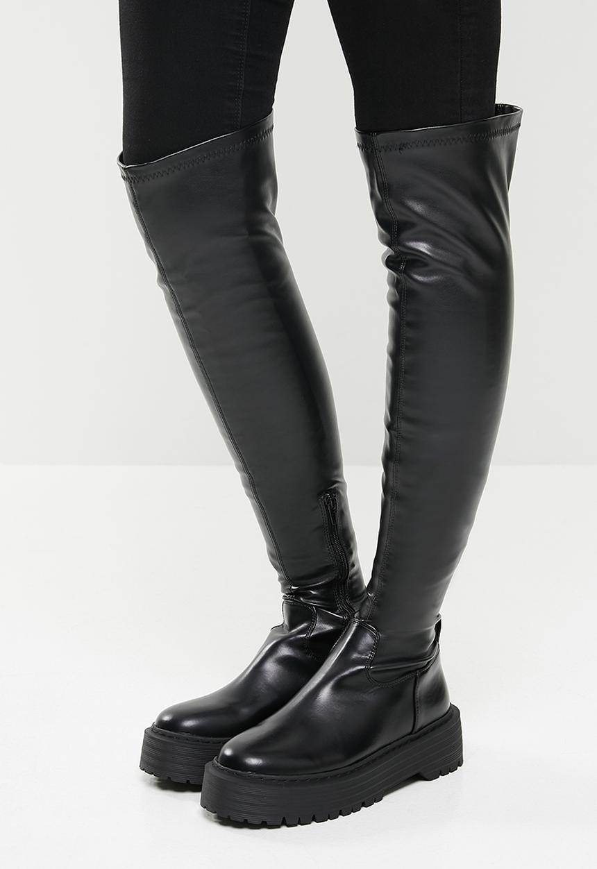 Public Desire - Charly chunky sole over the knee boot - black