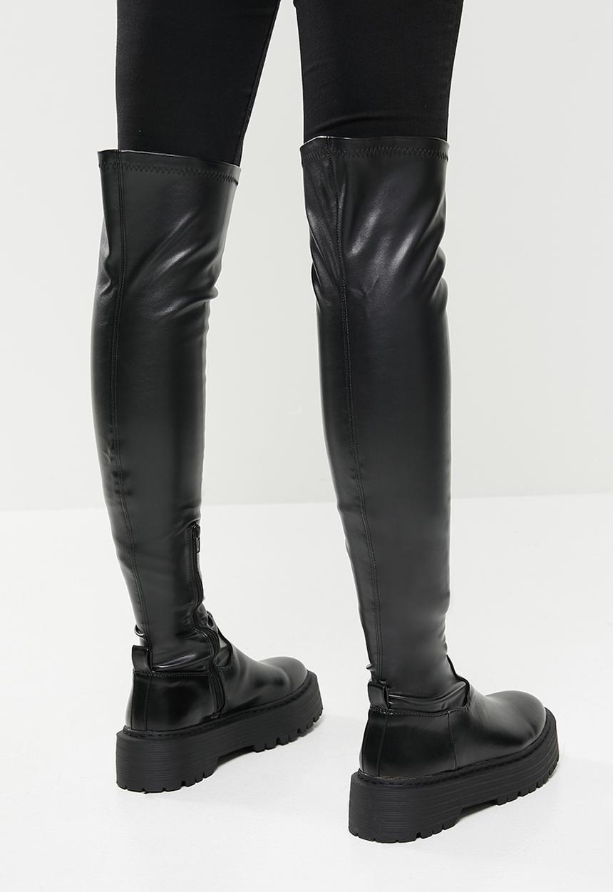 Public Desire - Charly chunky sole over the knee boot - black