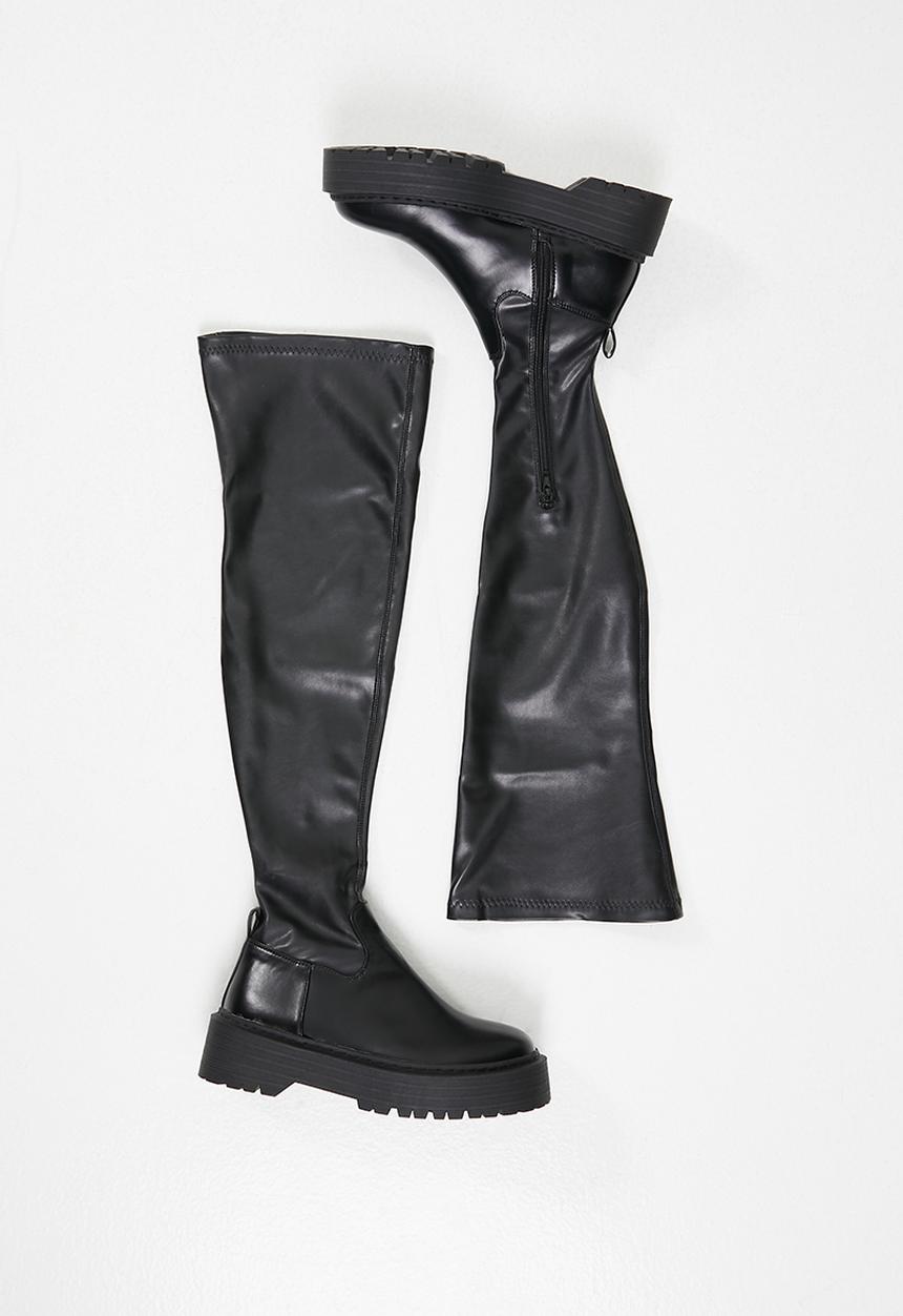 Public Desire - Charly chunky sole over the knee boot - black