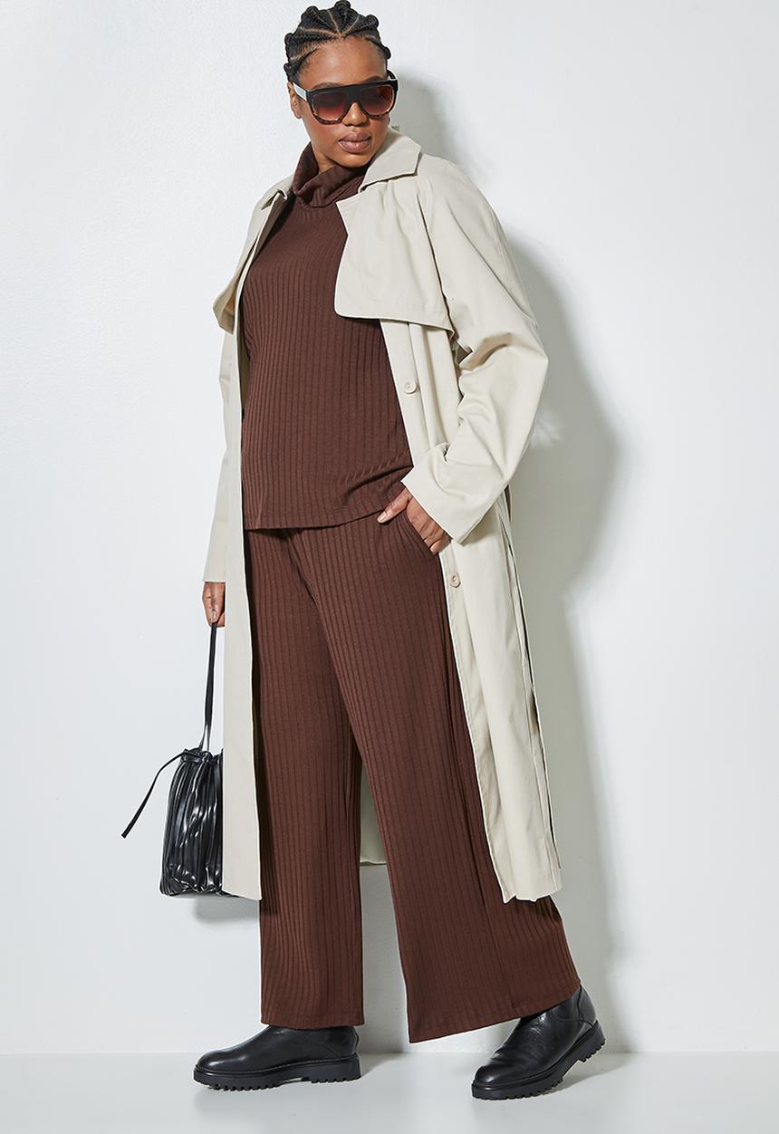 Superbalist - Knit rib wide leg - brown