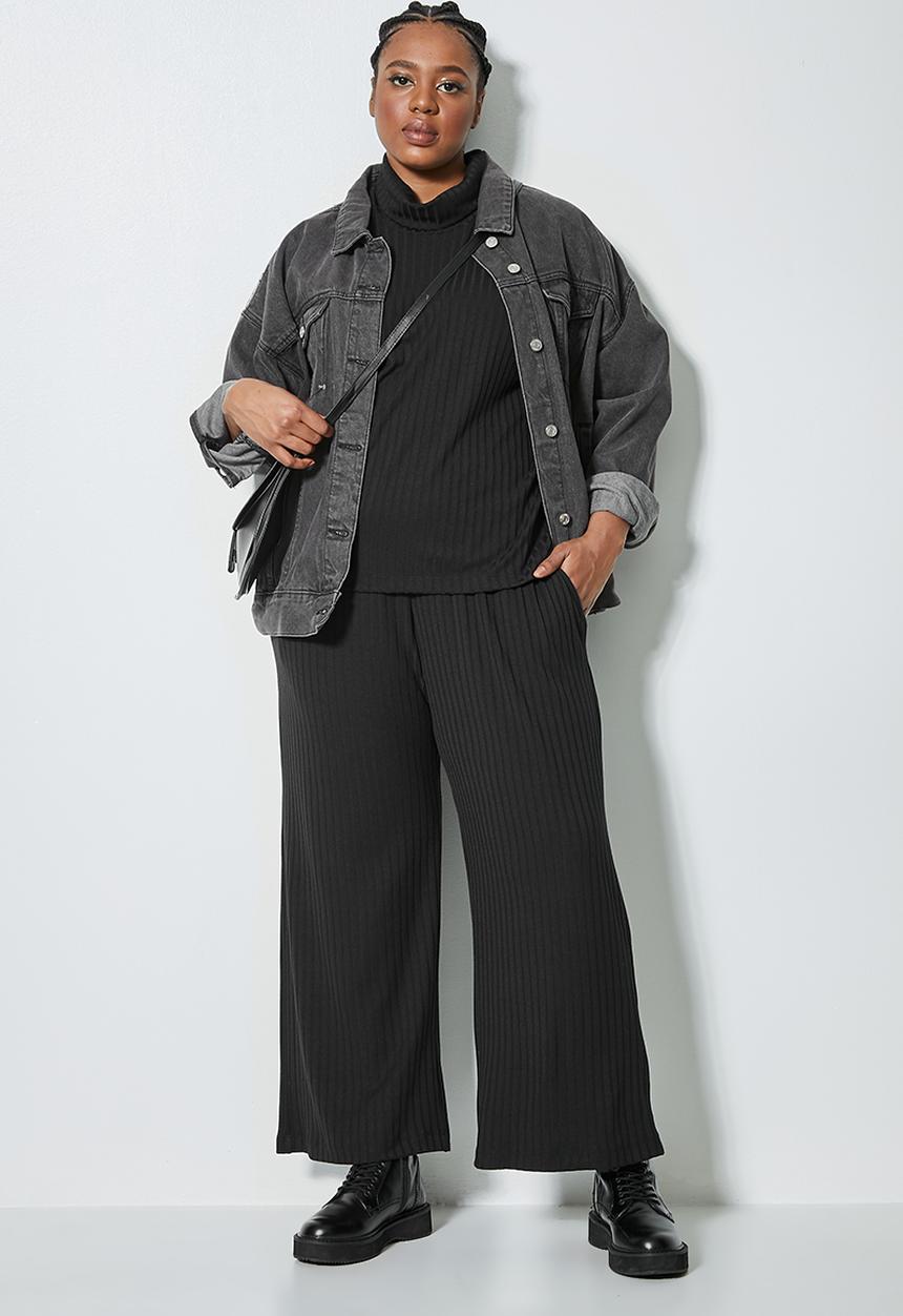Superbalist - Knit rib wide leg - black