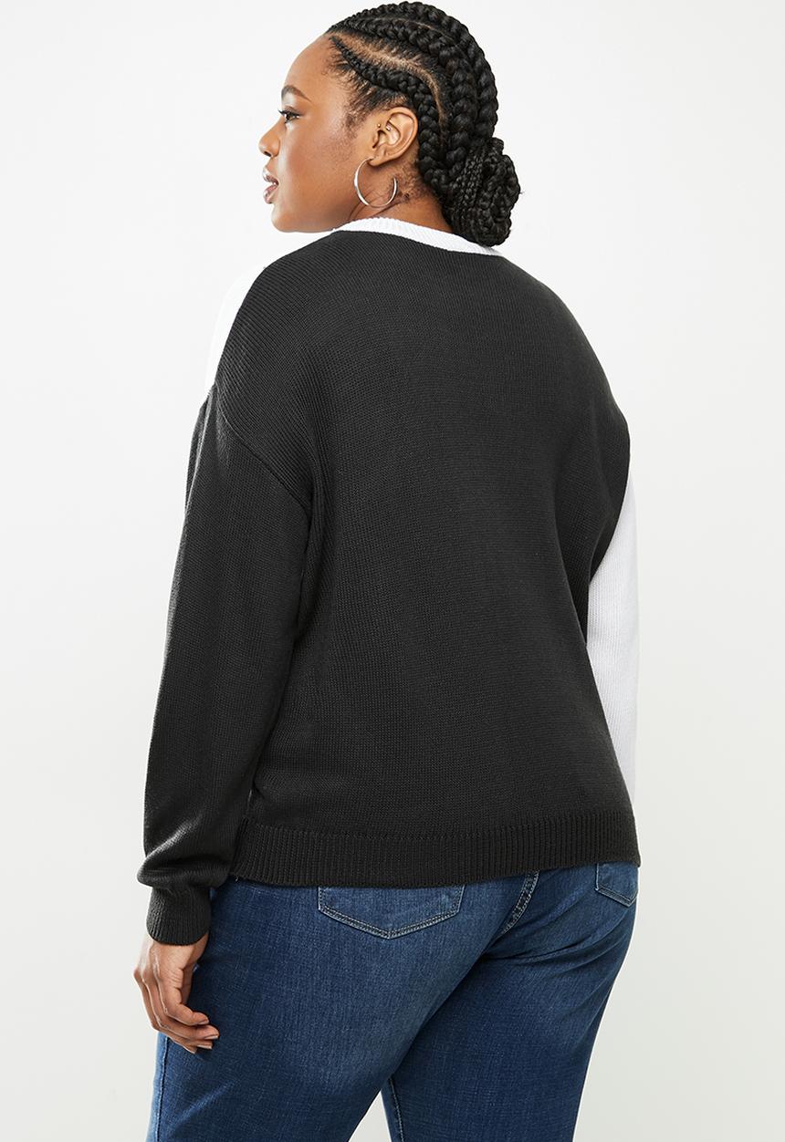 Me&B - Plus colour block jumper - black & white
