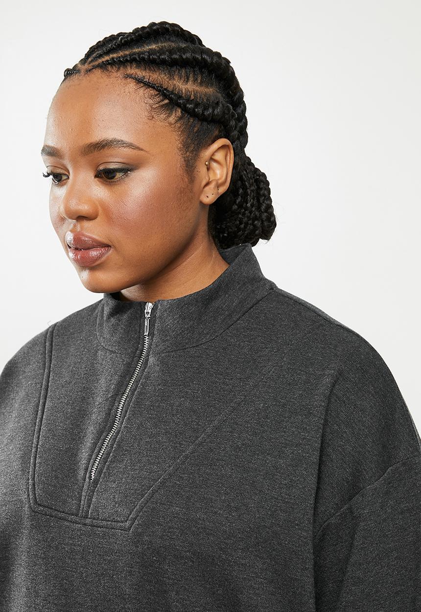 Me&B - Plus quarter zip hoodie - charcoal