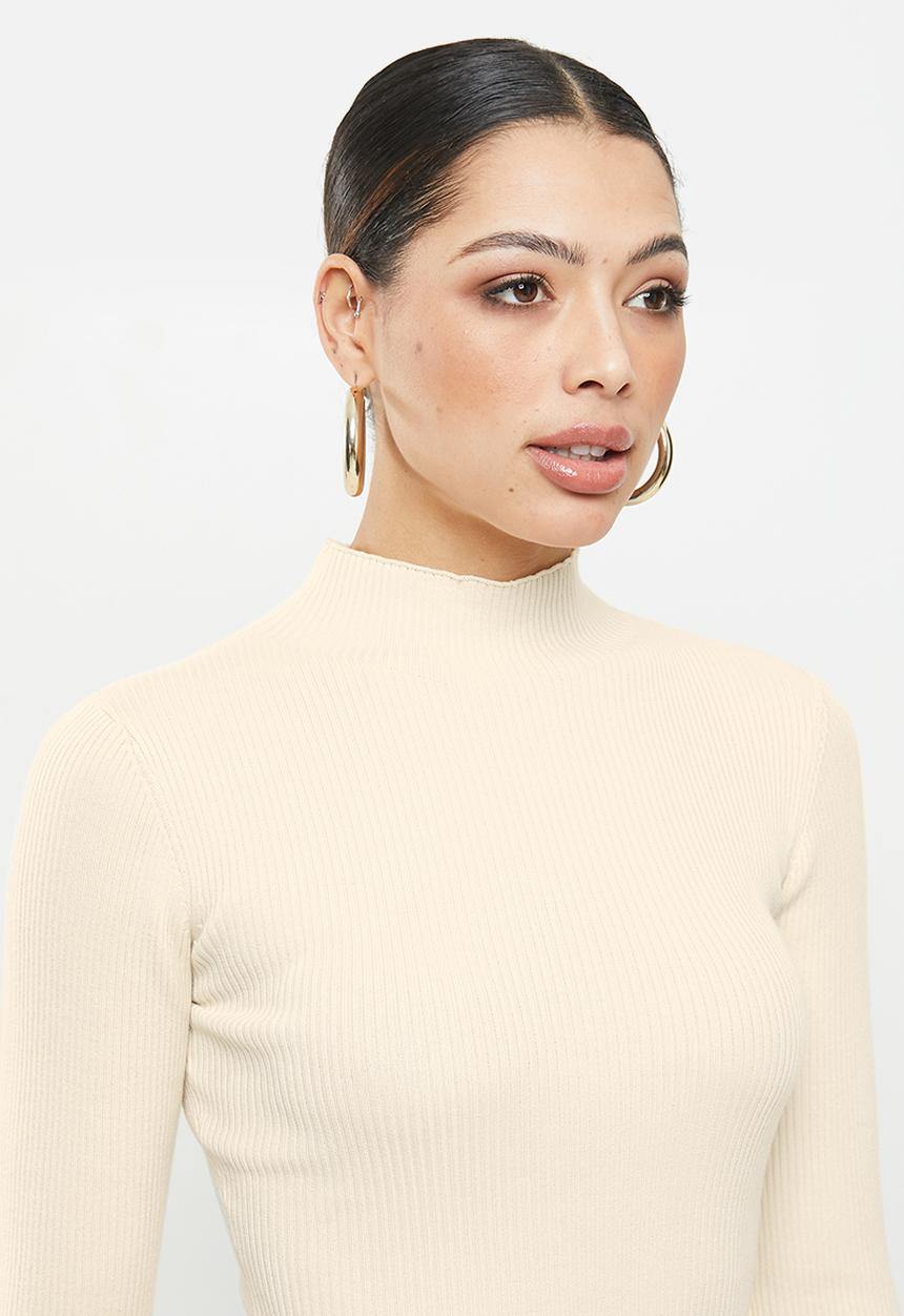 Missguided - High neck ribbed mini dress - stone
