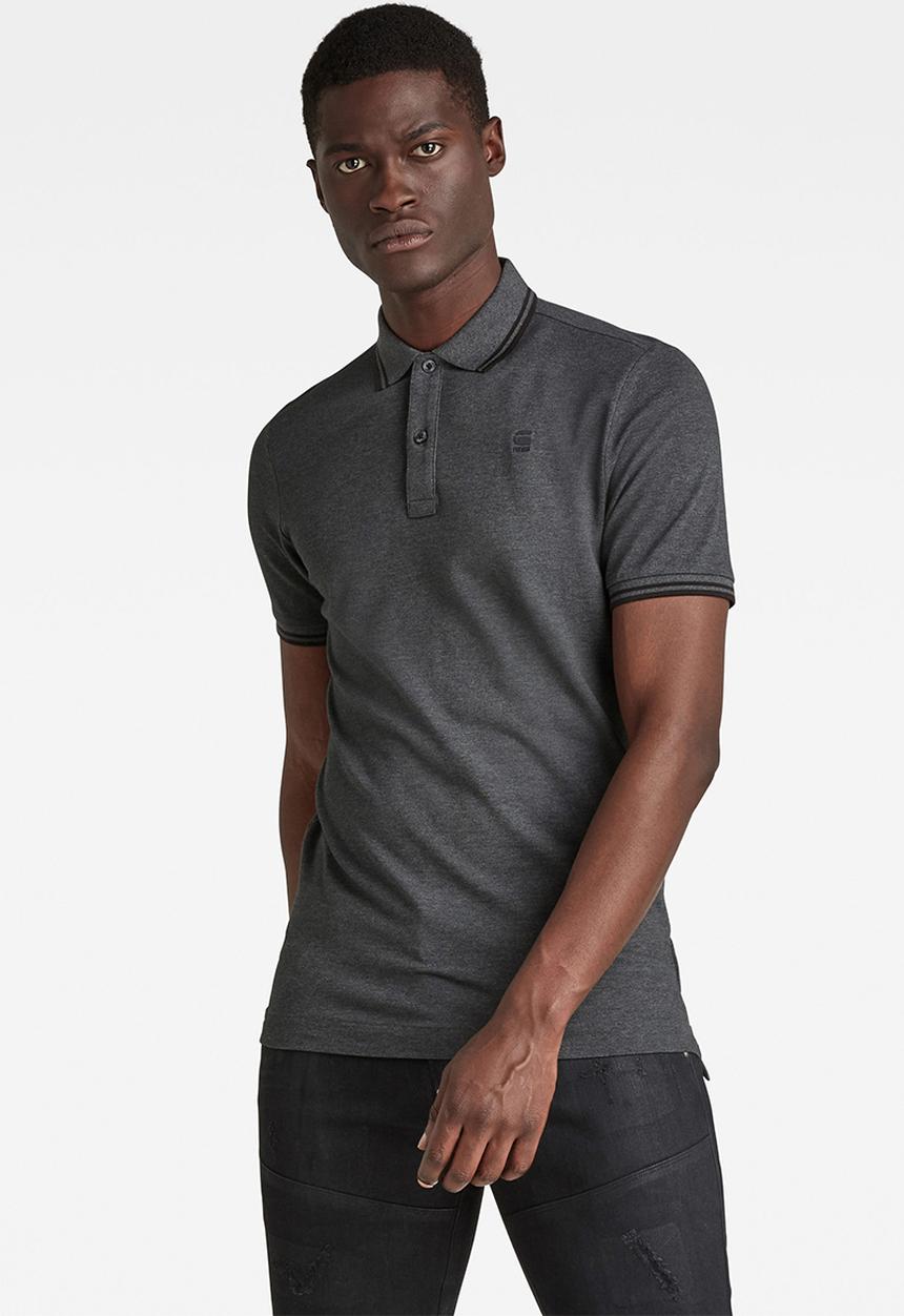 G-STAR - Dunda slim stripe short sleeve polo - charcoal