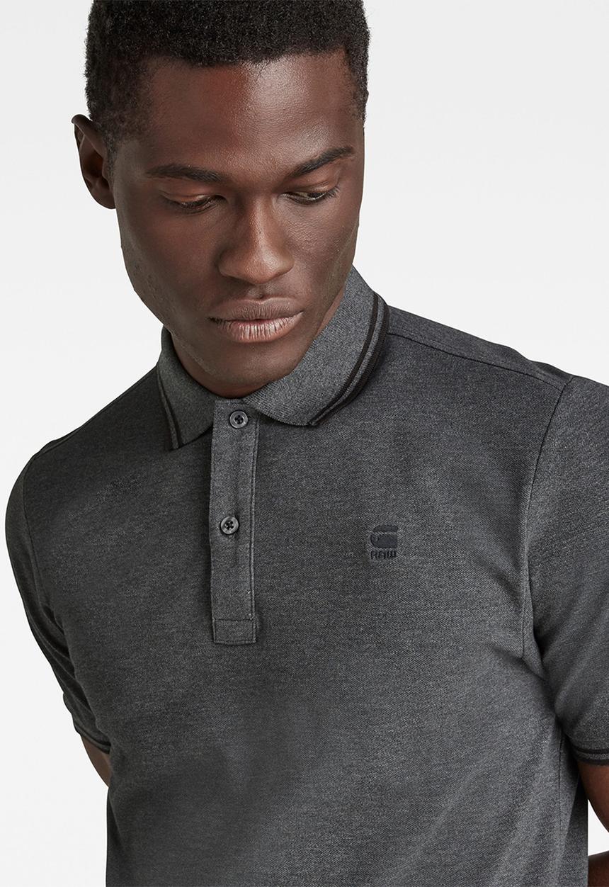 G-STAR - Dunda slim stripe short sleeve polo - charcoal