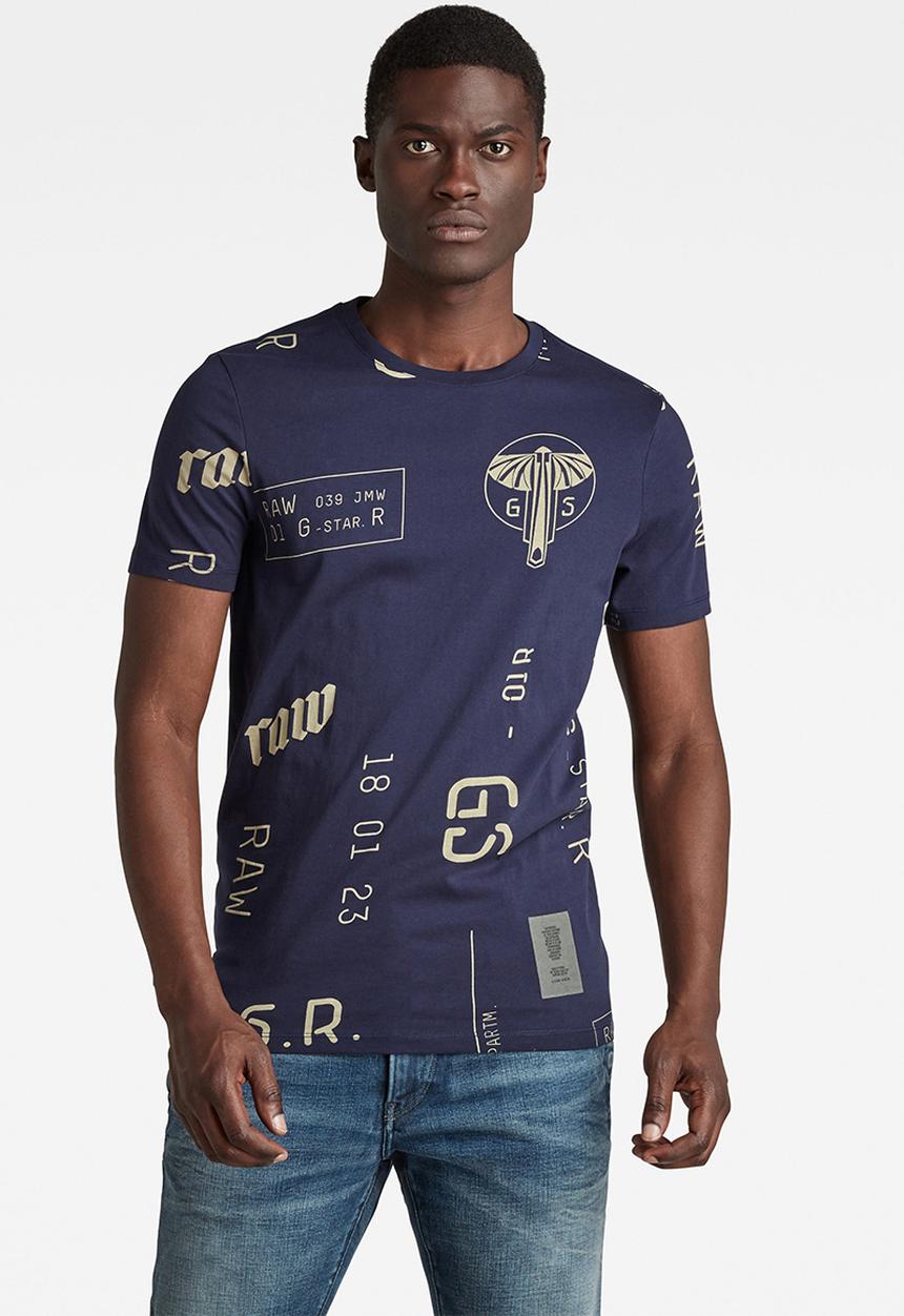 G-STAR - Graphics ao slim r tee  - navy