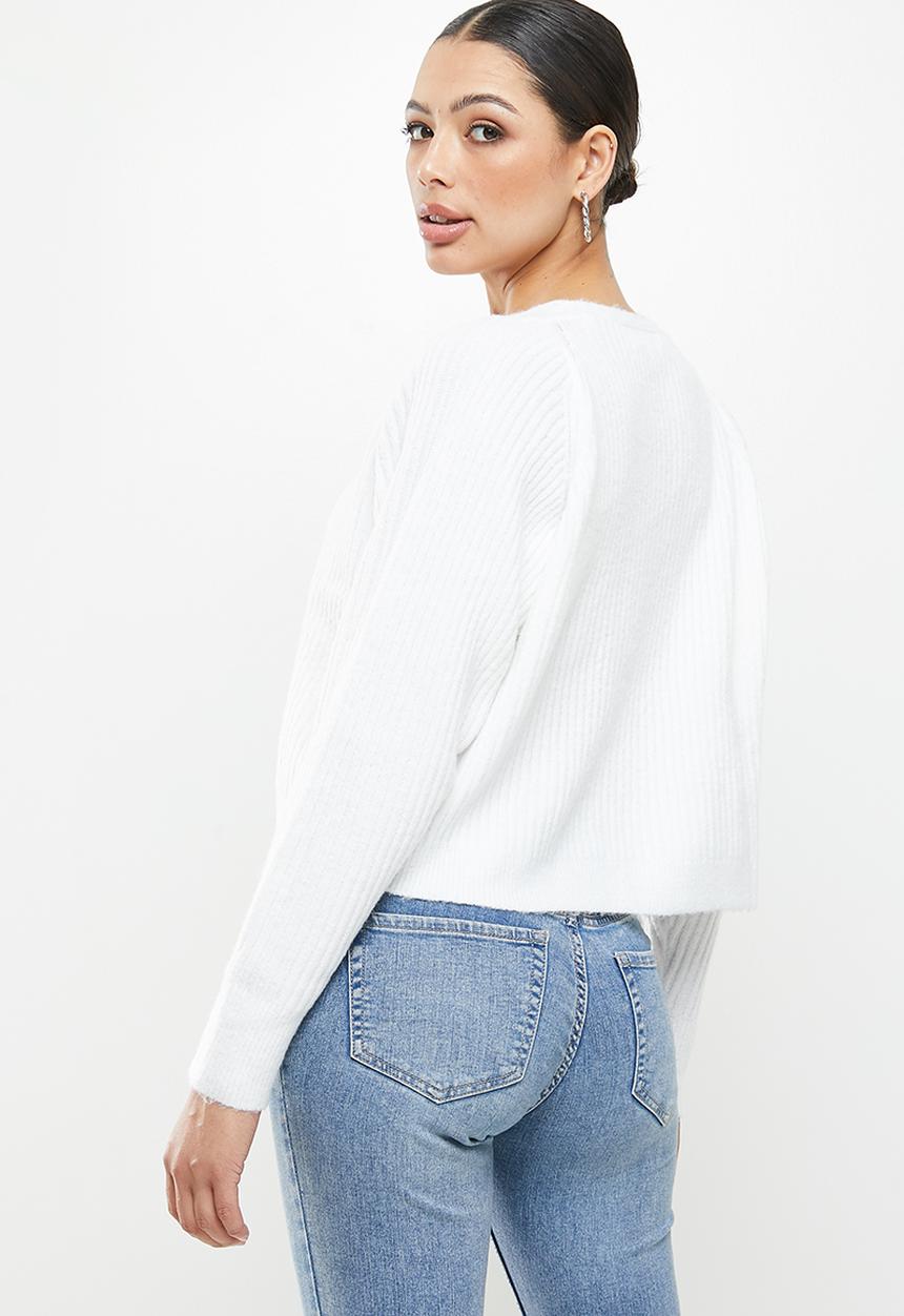 Missguided - Rib recycled V-neck jumper - white