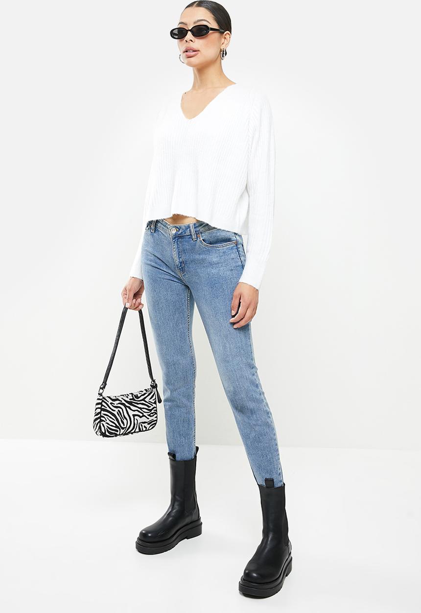 Missguided - Rib recycled V-neck jumper - white