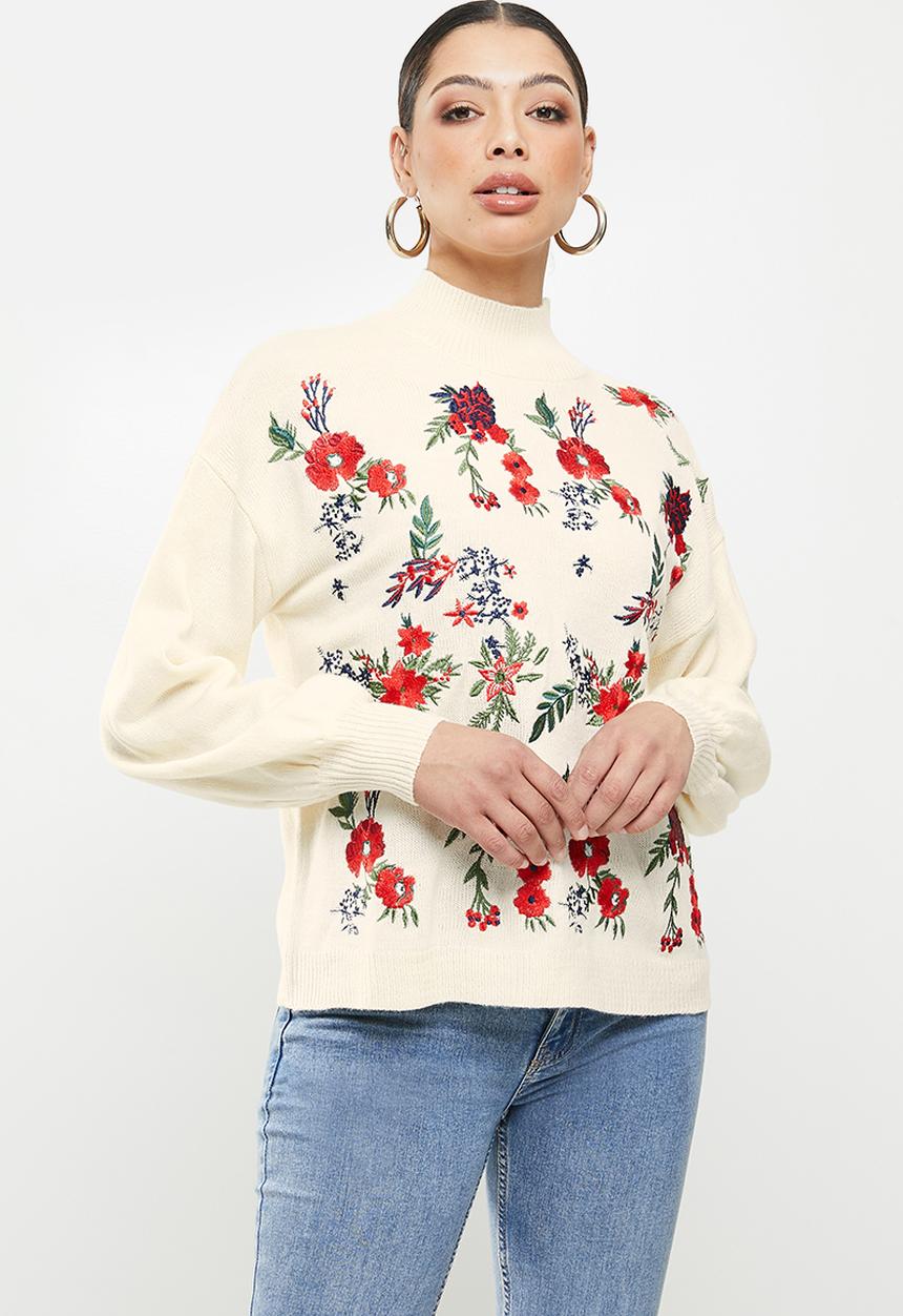 Missguided - Floral embroidered jumper - cream