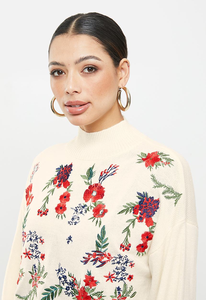 Missguided - Floral embroidered jumper - cream