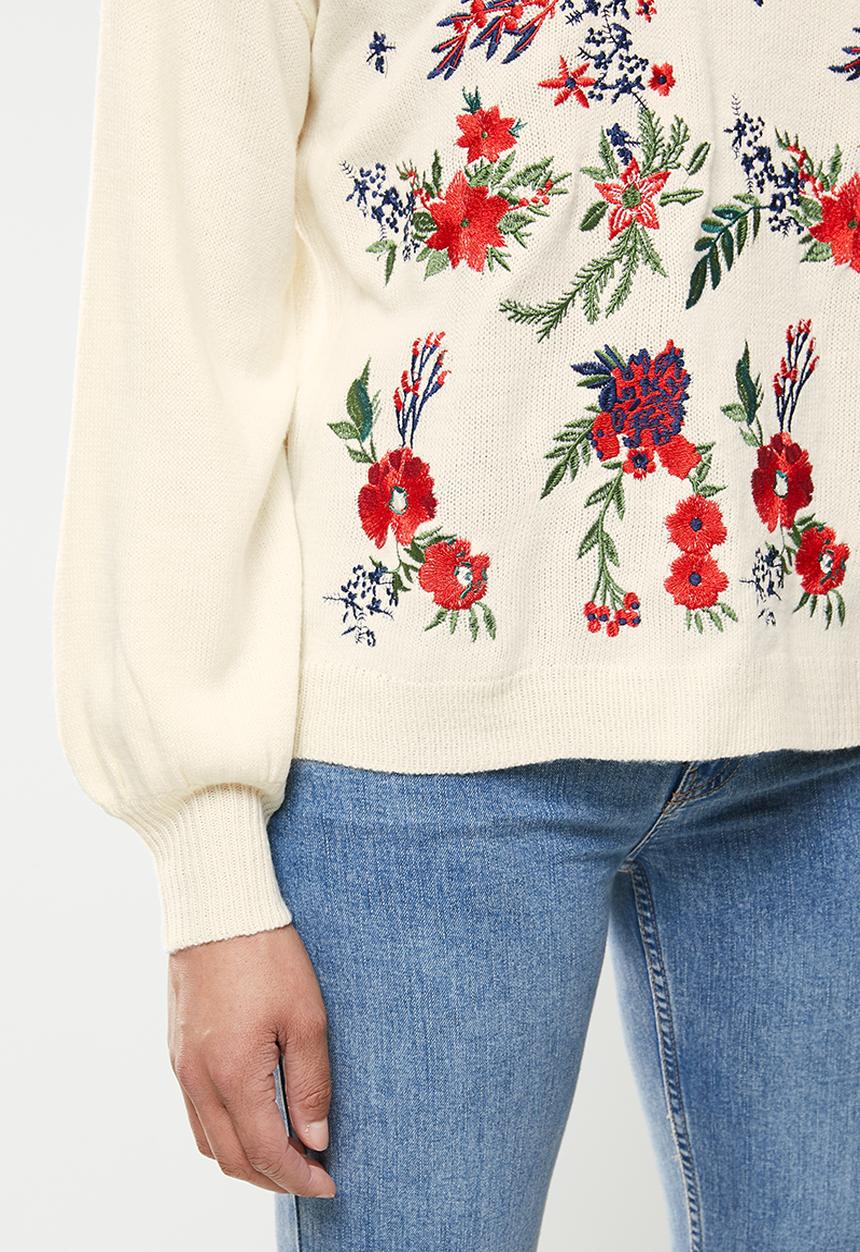 Missguided - Floral embroidered jumper - cream