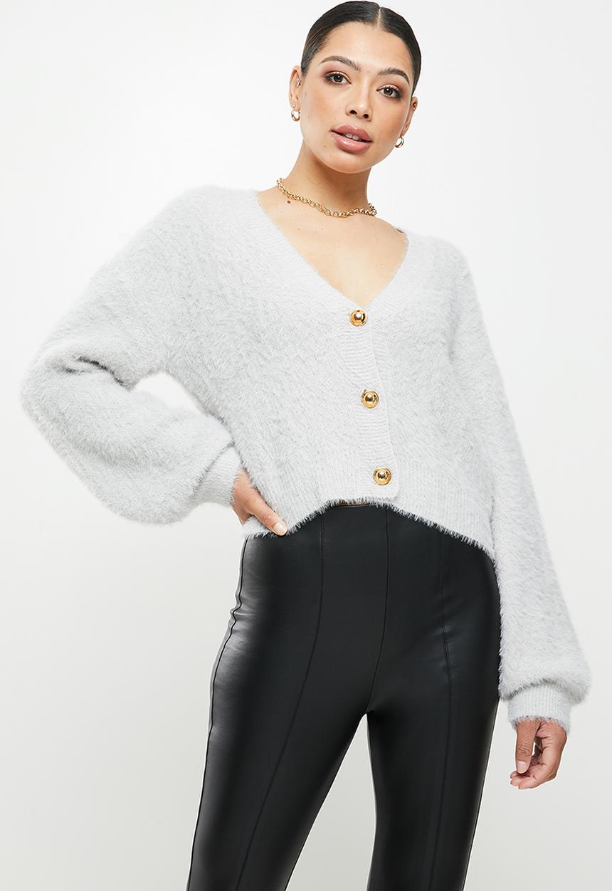 Missguided - Balloon sleeve fluffy cardigan - grey
