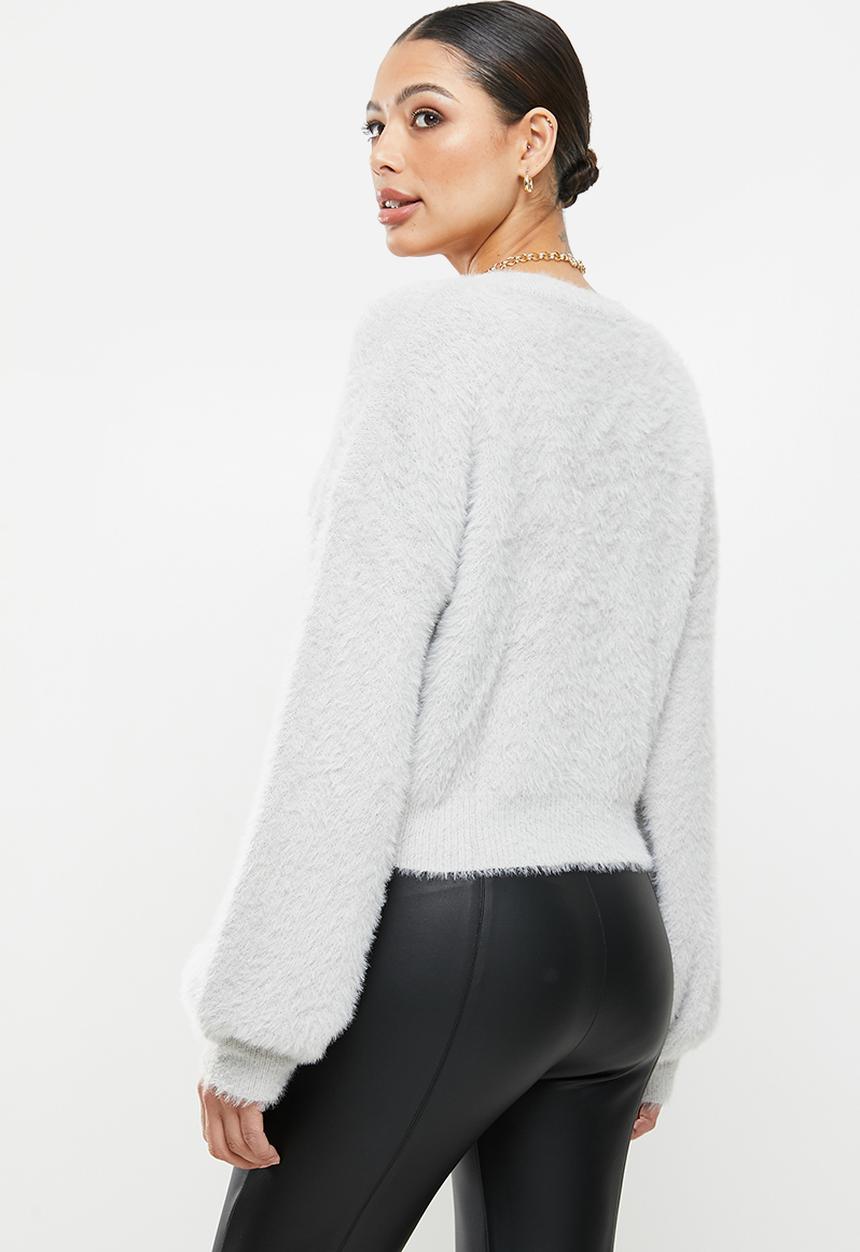 Missguided - Balloon sleeve fluffy cardigan - grey