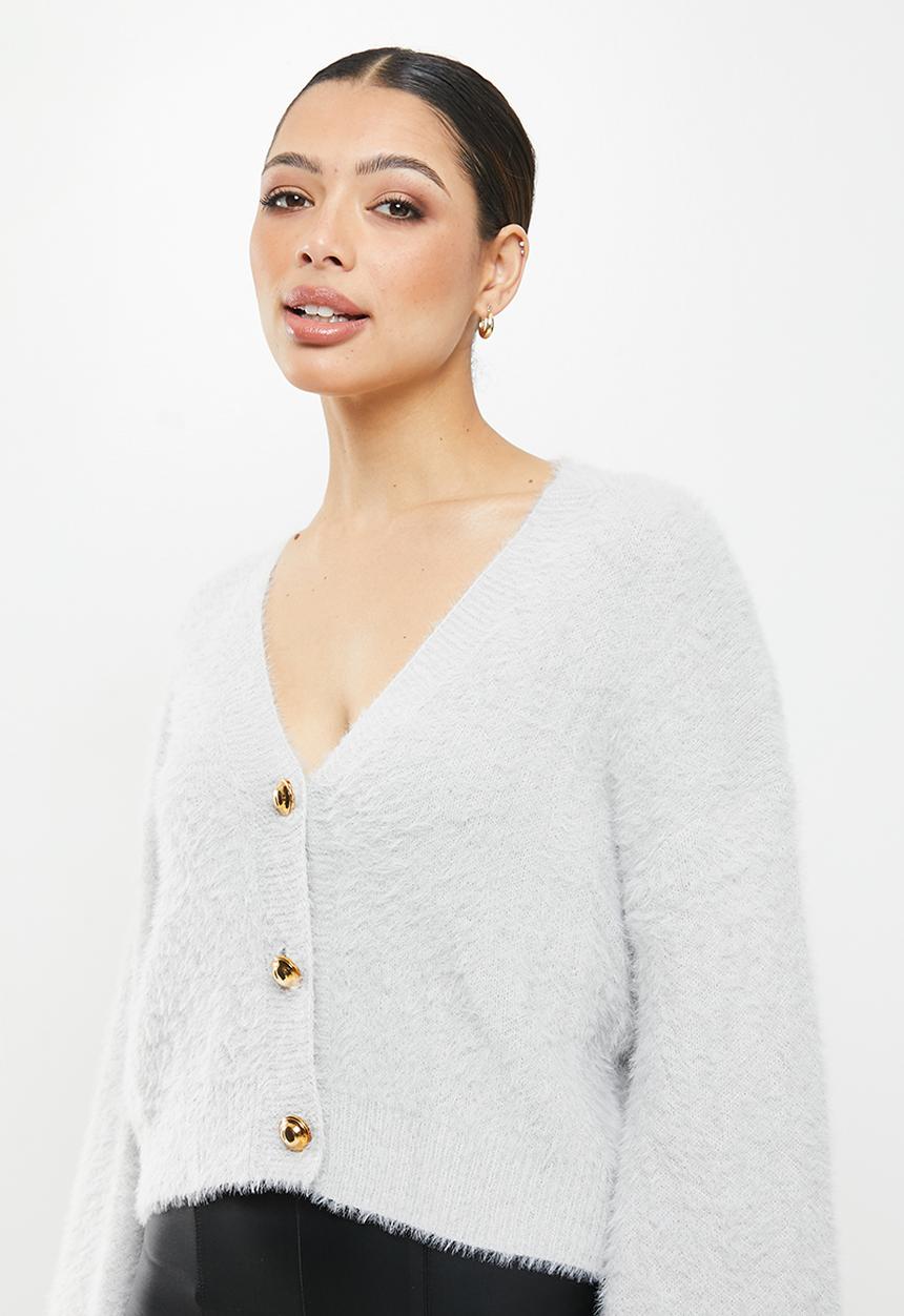 Missguided - Balloon sleeve fluffy cardigan - grey