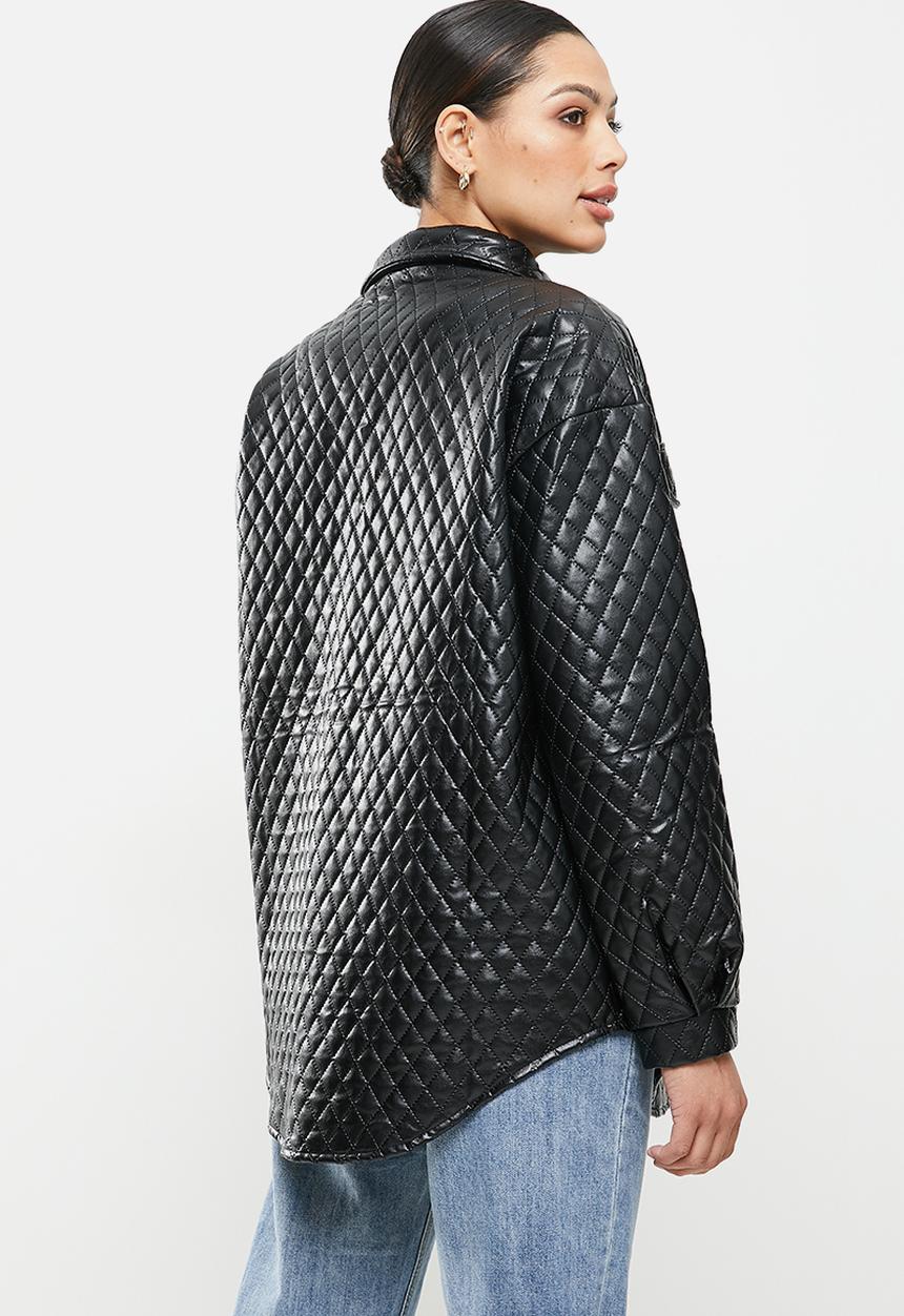 Missguided - Pu diamond quilted shacket coat - black 