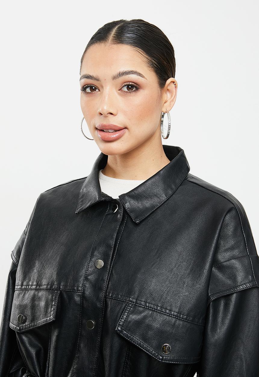 Missguided - Drop shoulder belted biker - black