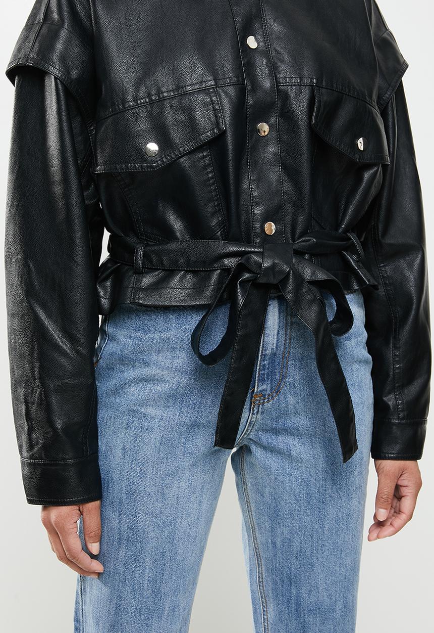 Missguided - Drop shoulder belted biker - black