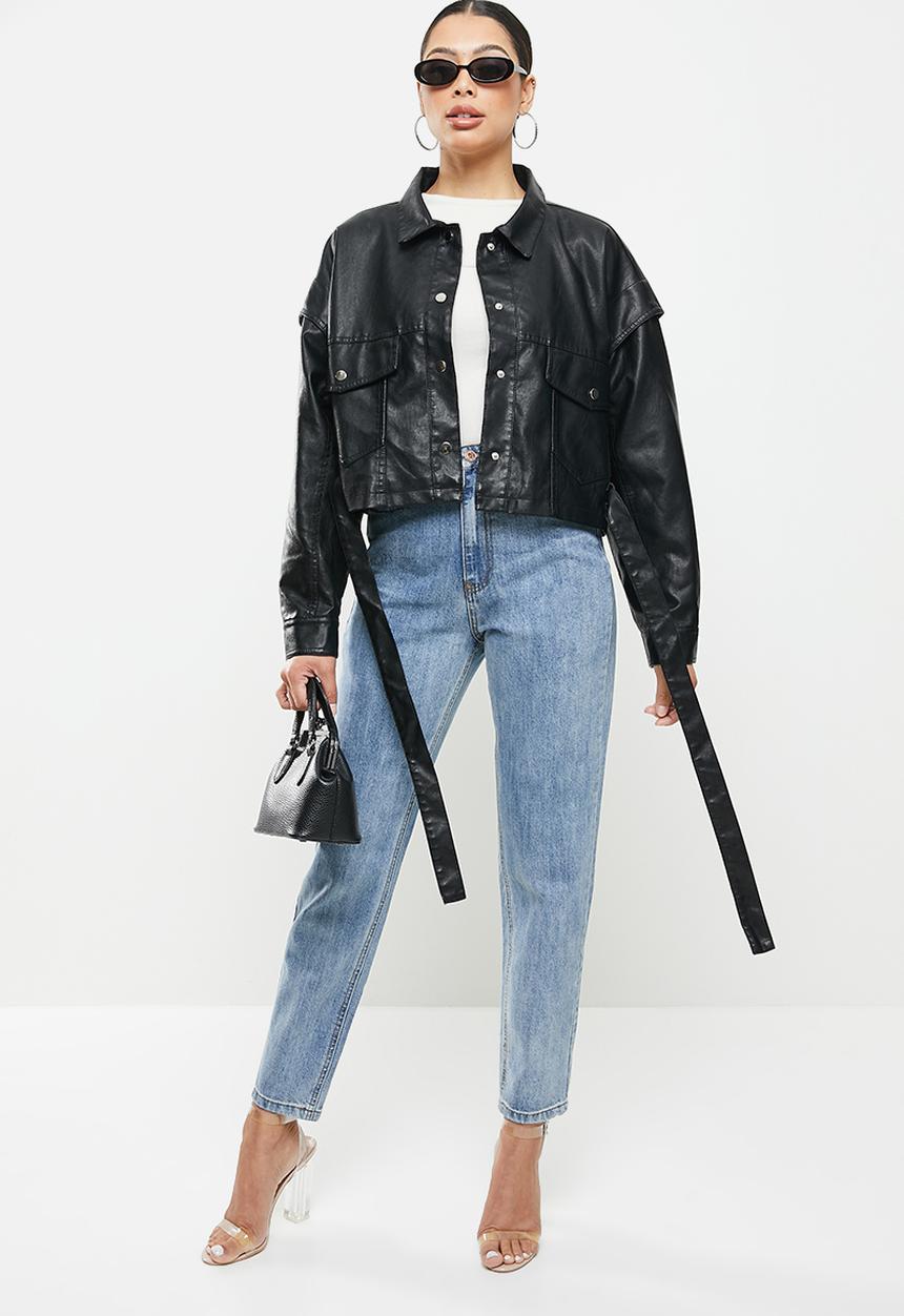 Missguided - Drop shoulder belted biker - black