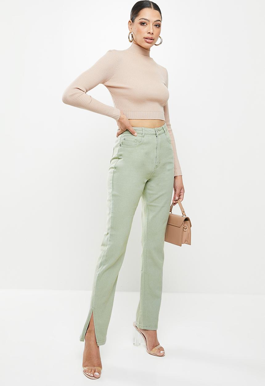 Missguided - Wrath split hem straight jean co ord - sage