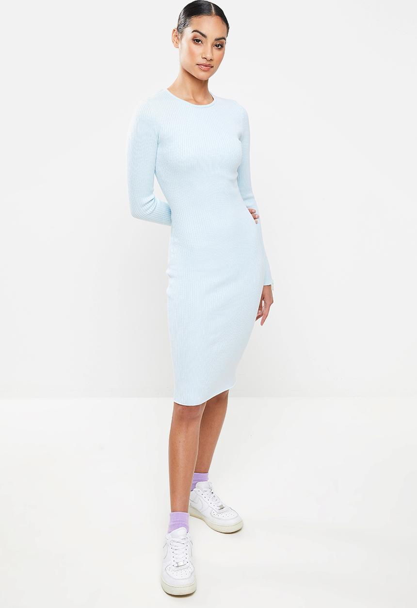 Missguided - Petite zip detail ribbed midi dress - blue