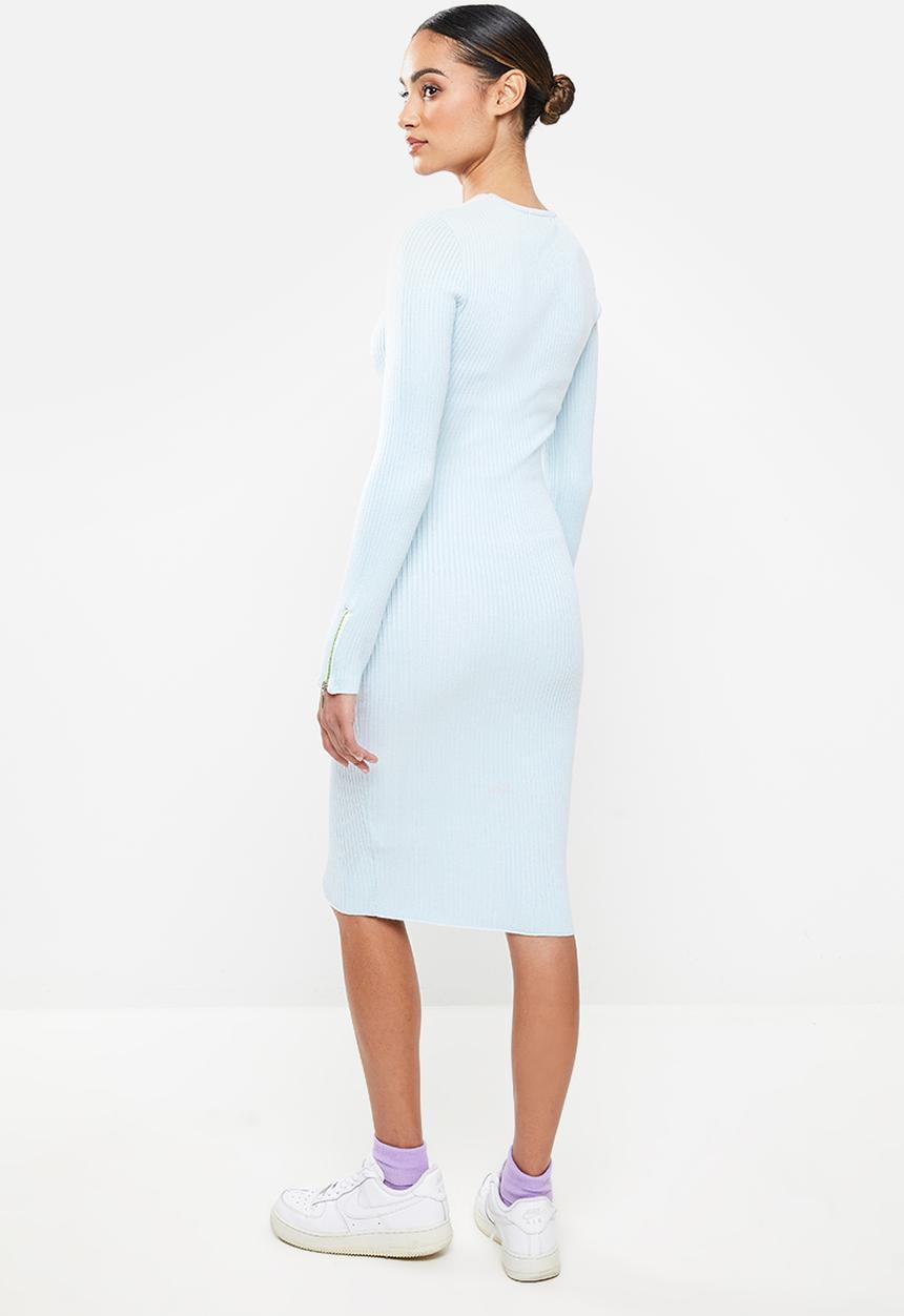 Missguided - Petite zip detail ribbed midi dress - blue