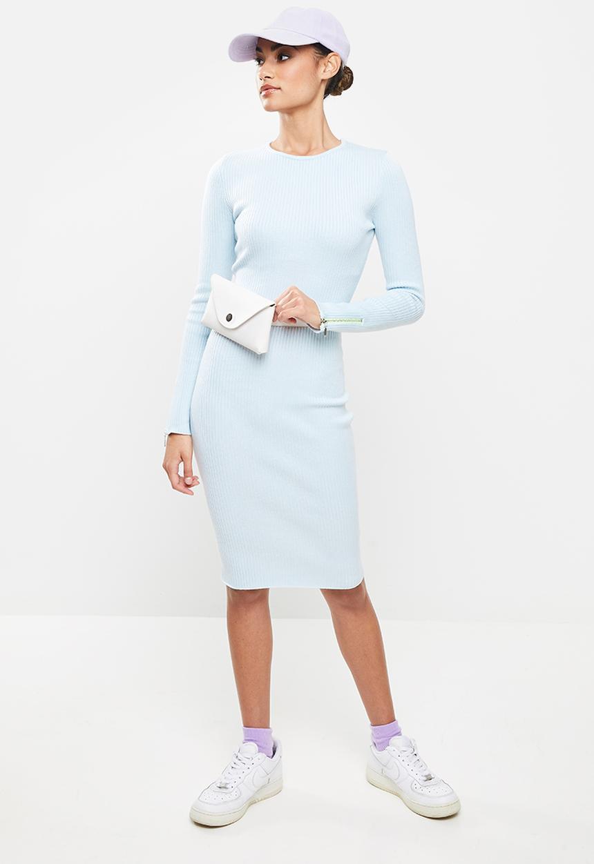 Missguided - Petite zip detail ribbed midi dress - blue