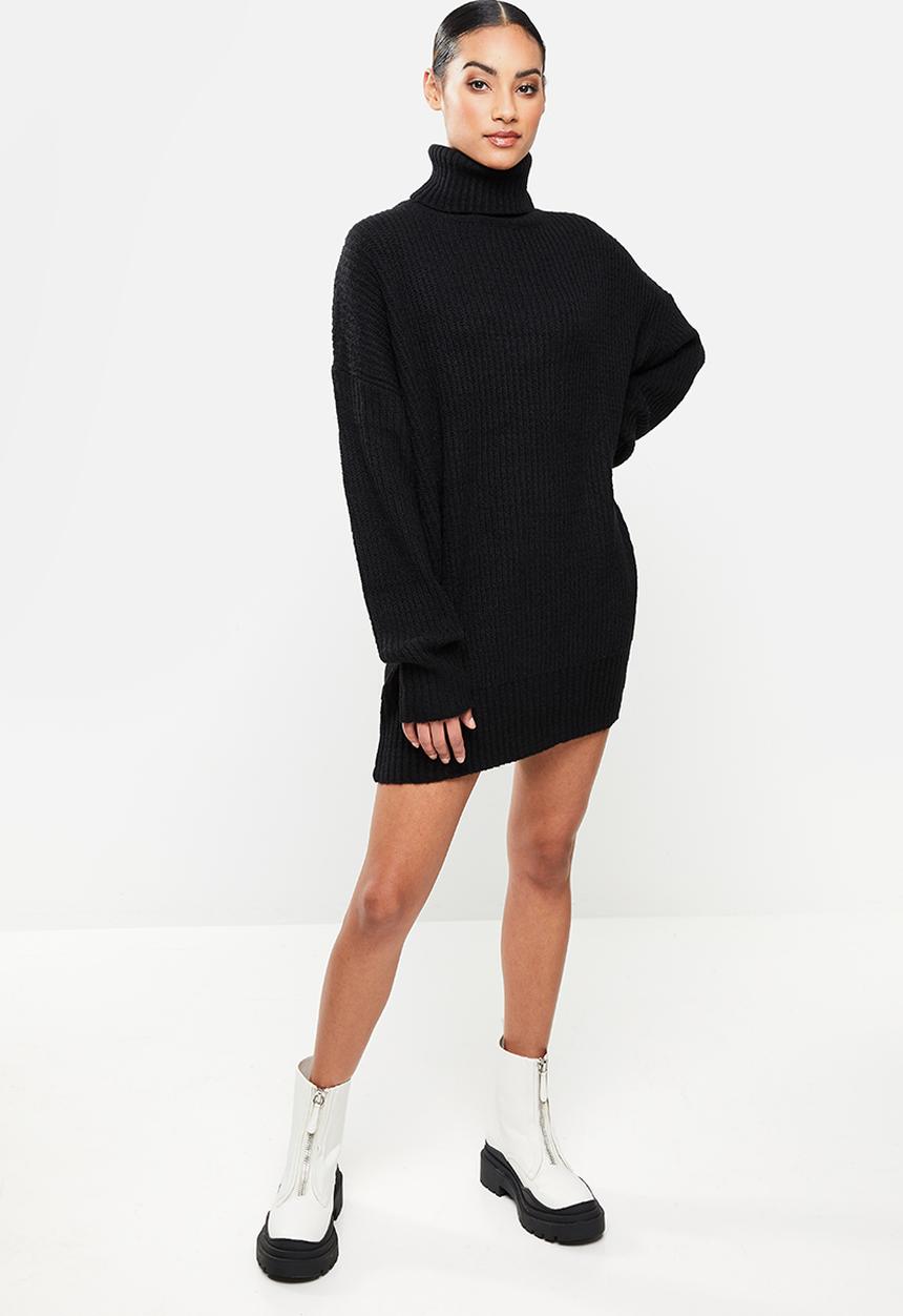 Missguided - Petite premium boyfriend roll neck dress - black