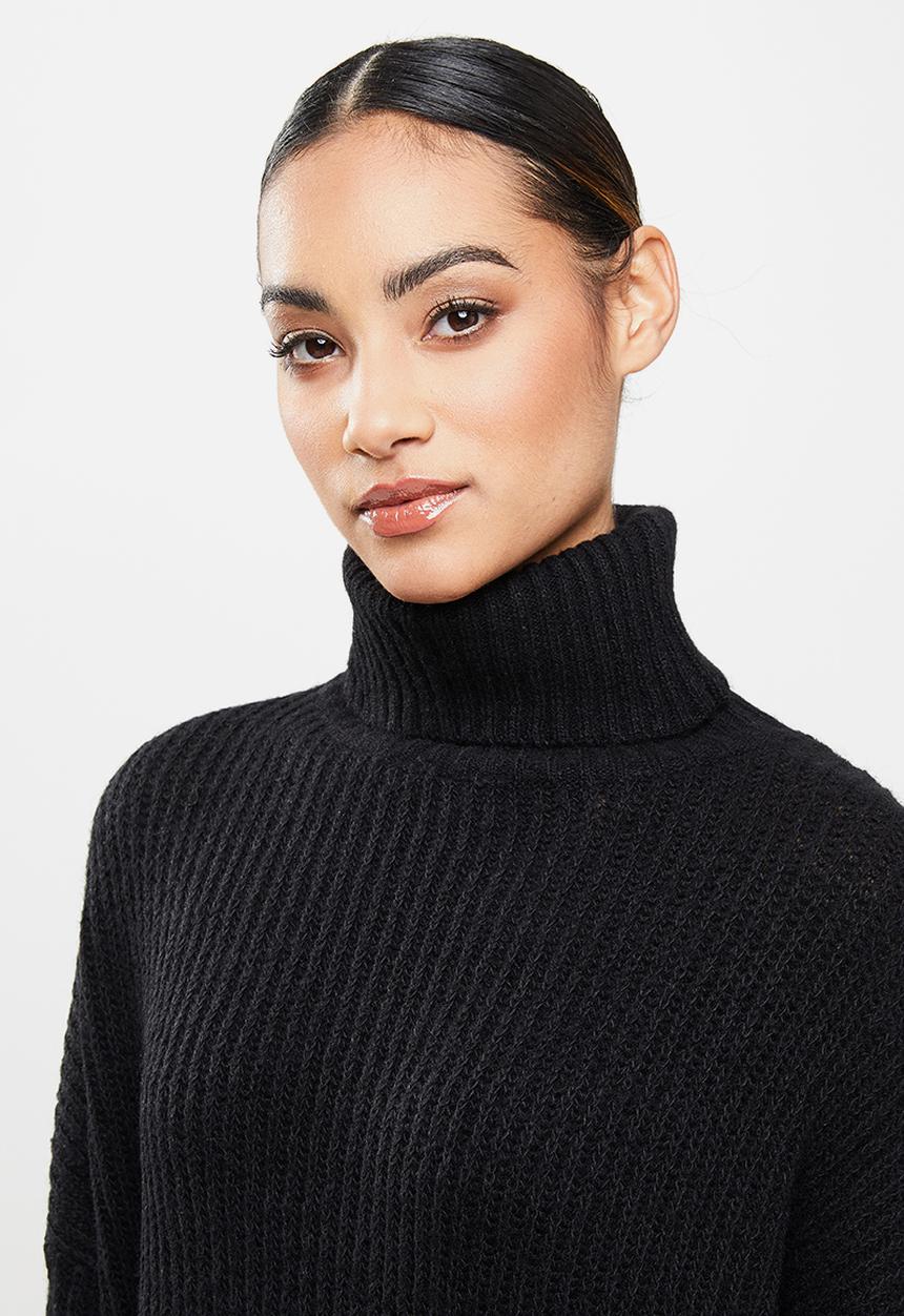 Missguided - Petite premium boyfriend roll neck dress - black