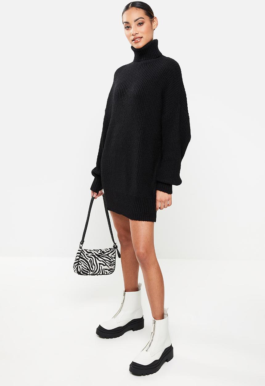 Missguided - Petite premium boyfriend roll neck dress - black