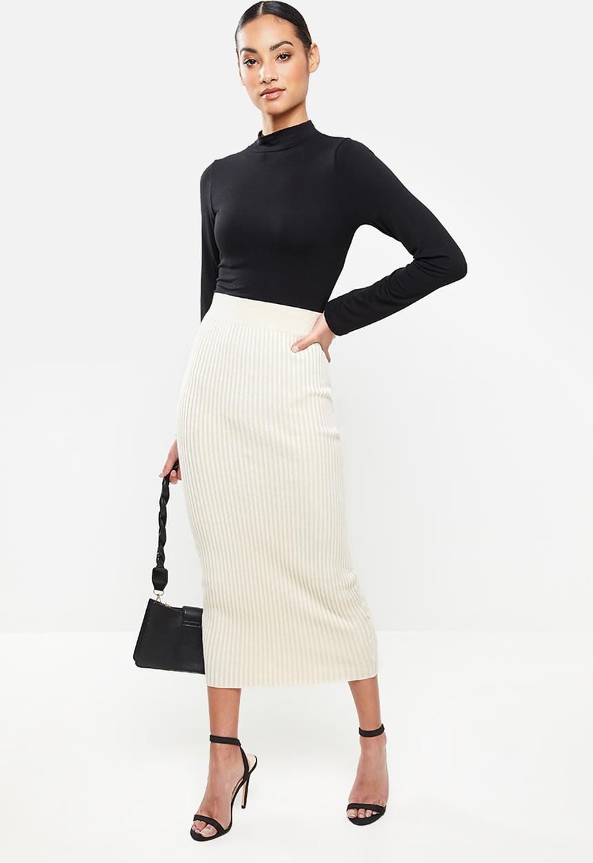 Missguided - Petite ribbed midaxi skirt - stone