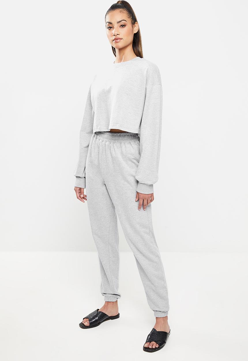 Missguided - Petite crop sweat jogger co ord - grey 