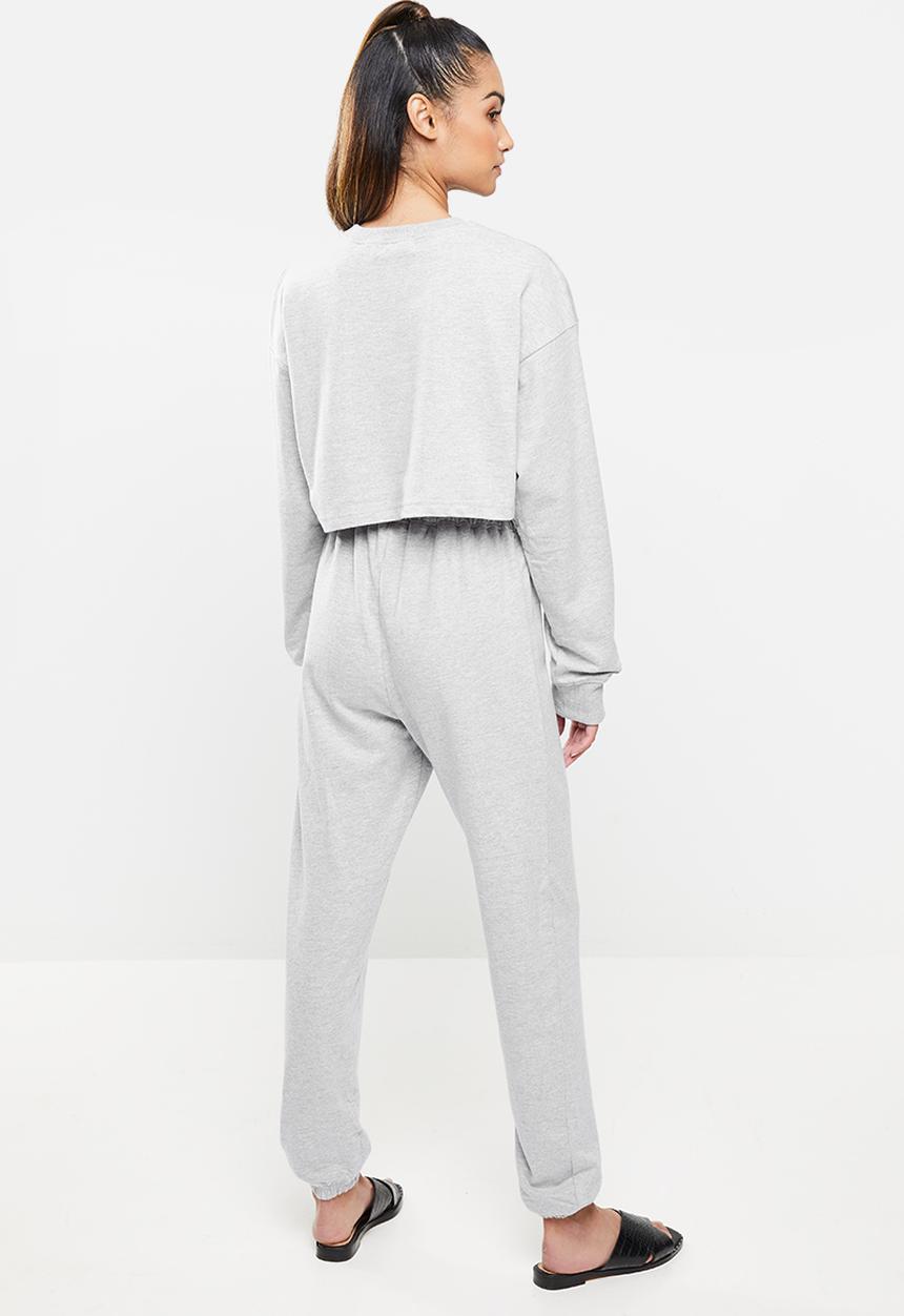 Missguided - Petite crop sweat jogger co ord - grey 