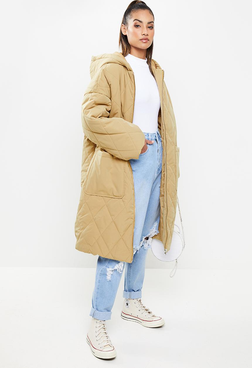 Missguided - Petite quilted longline oversized coat - stone