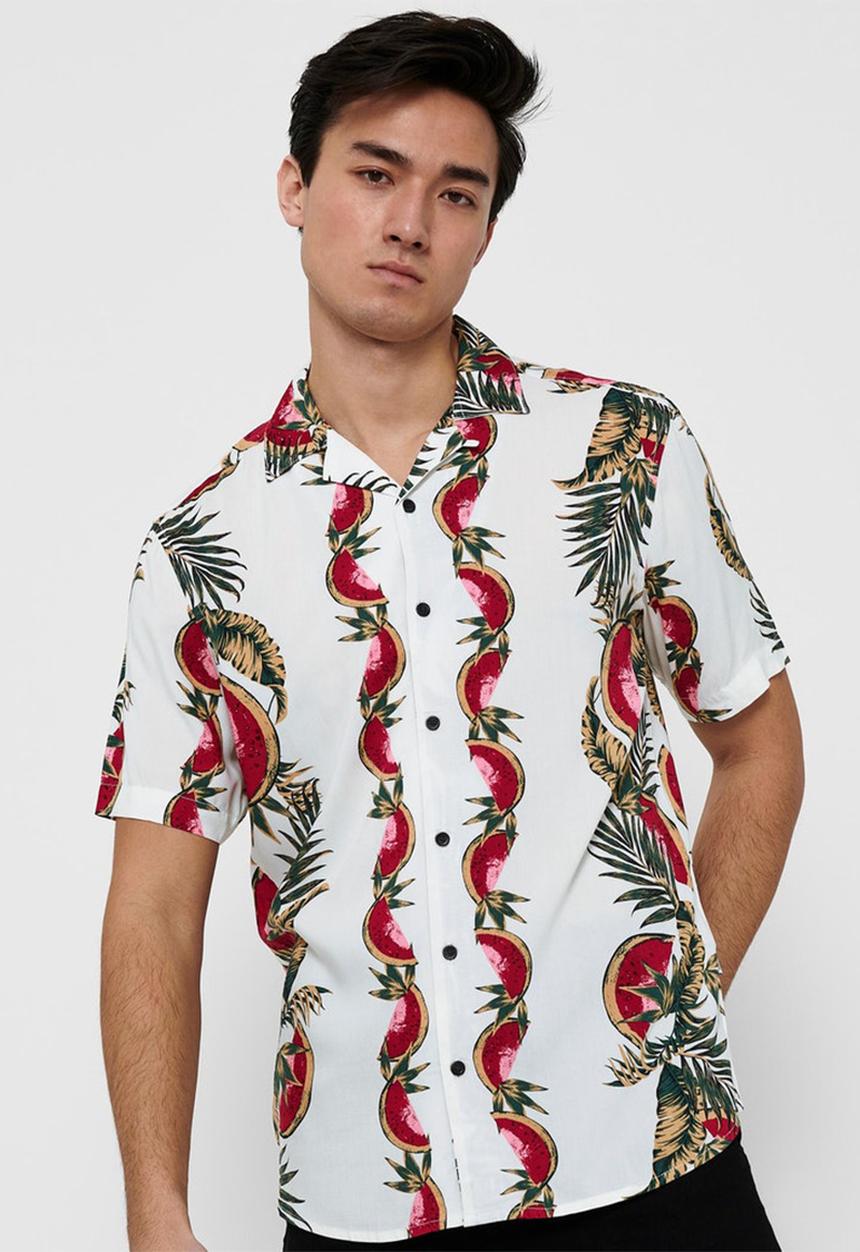 Only & Sons - Onsarthir placement aop shirt - white