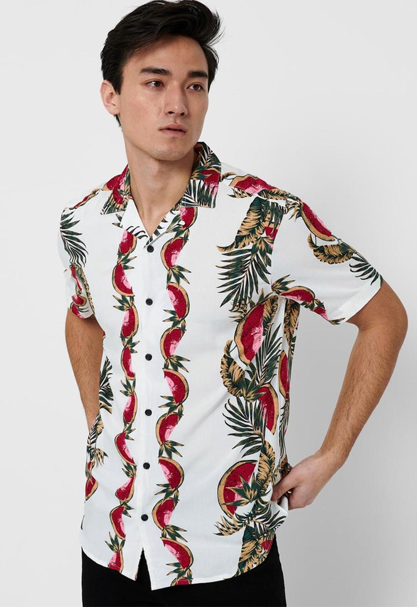 Only & Sons - Onsarthir placement aop shirt - white