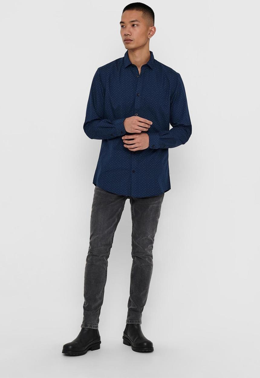 Only & Sons - Onssane ls ditsy poplin shirt - navy