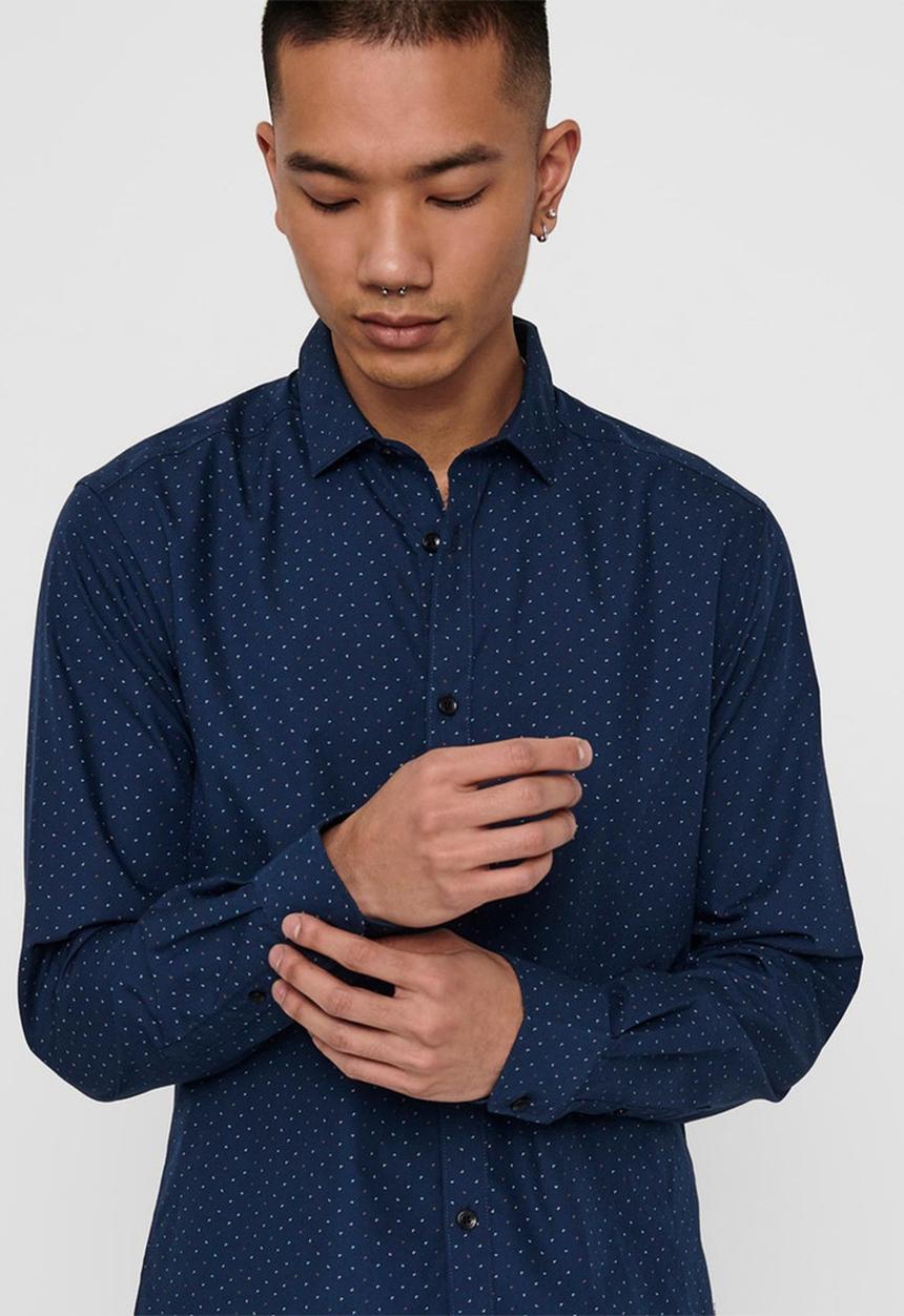 Only & Sons - Onssane ls ditsy poplin shirt - navy