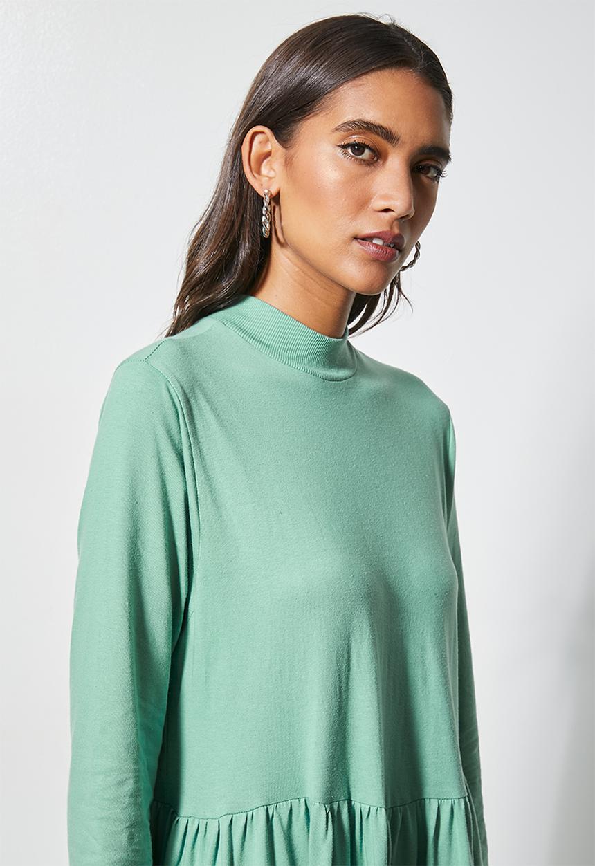 Superbalist - Ribbed funnel neck tiered dress - deep sage