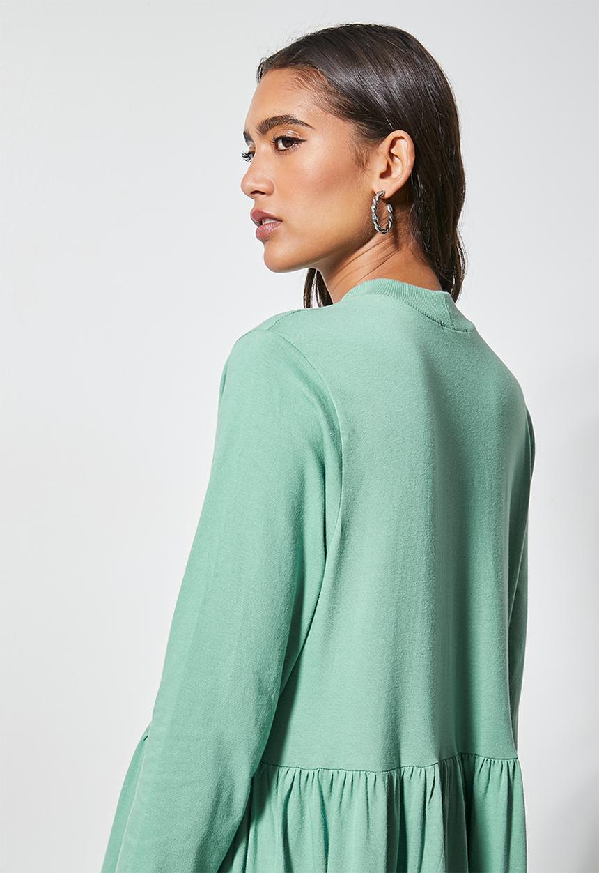 Superbalist - Ribbed funnel neck tiered dress - deep sage