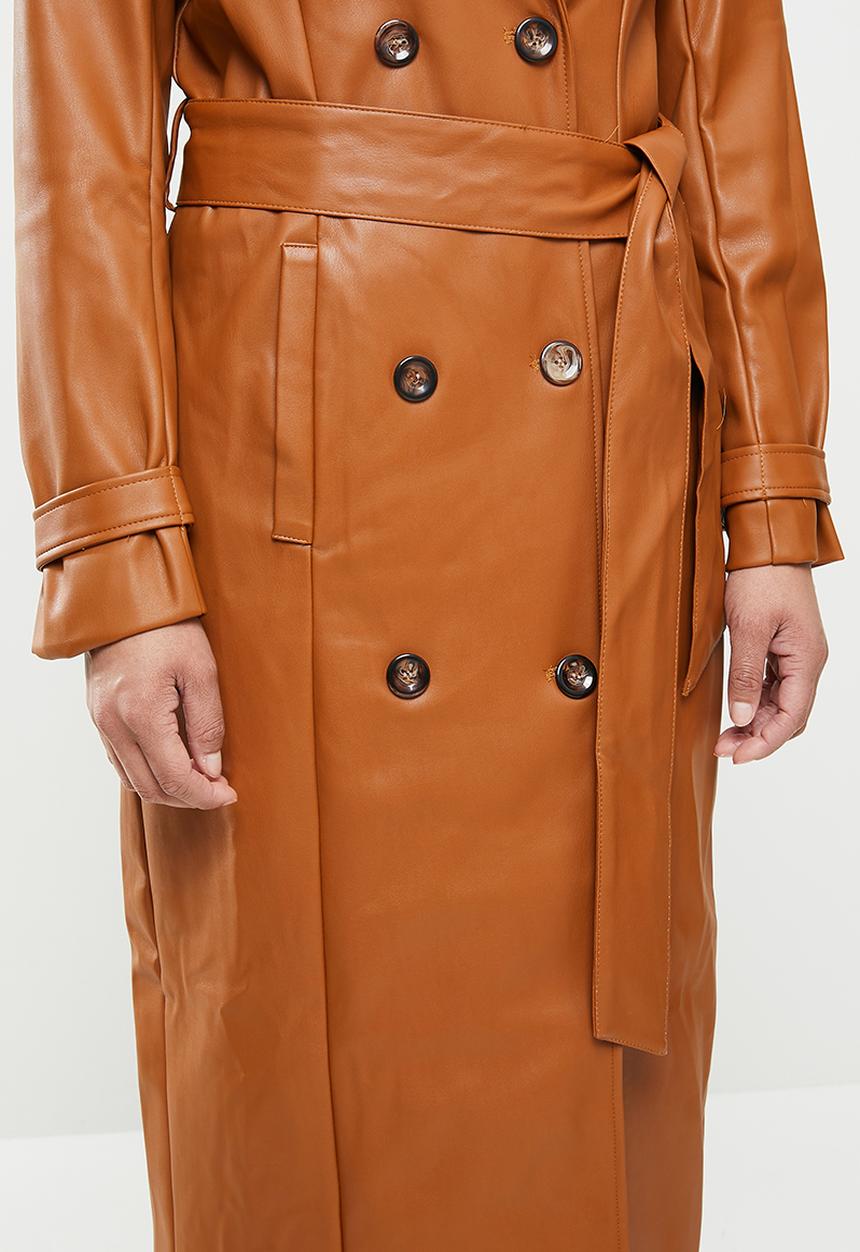 Missguided - Db belted pu trench -tan