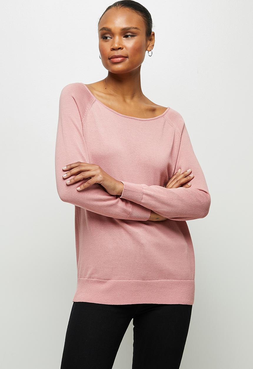 edit - Longline wide neck jumper - dusty pink